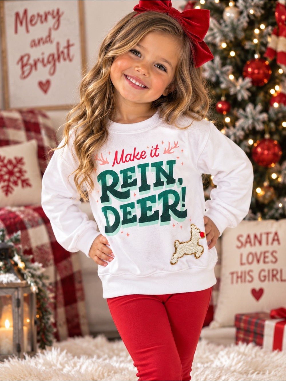 Judith March White Sweatshirt with Green & Red Holiday Lettering